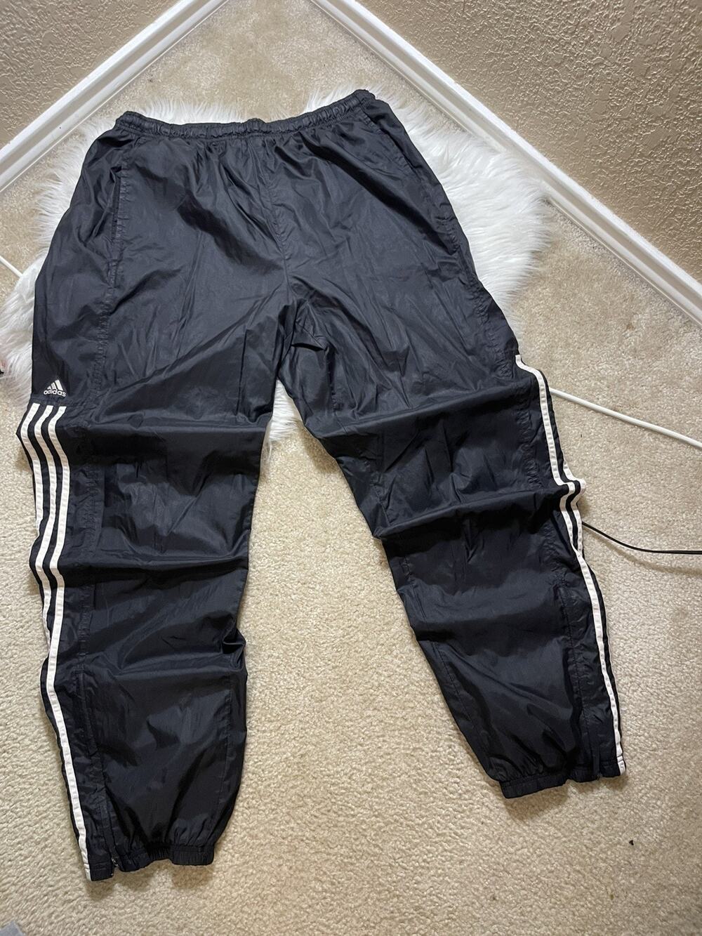 Vintage Y2K Adidas 3 Stripe Black Track Pants Athletic Adult Size Large